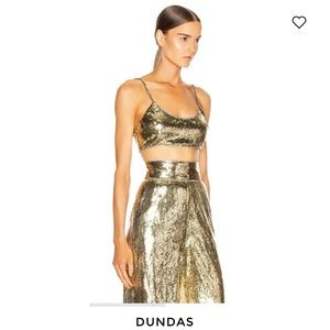 DUNDAS gold pants and crispy top (Hilary Duff wedding reception outfit) size 4